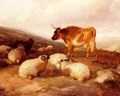托马斯辛德尼库珀 - Rams And A Bull In A Highland Landscape